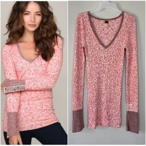 RARE Free People Freckles V-neck Thermal Sweater Pink Size Large